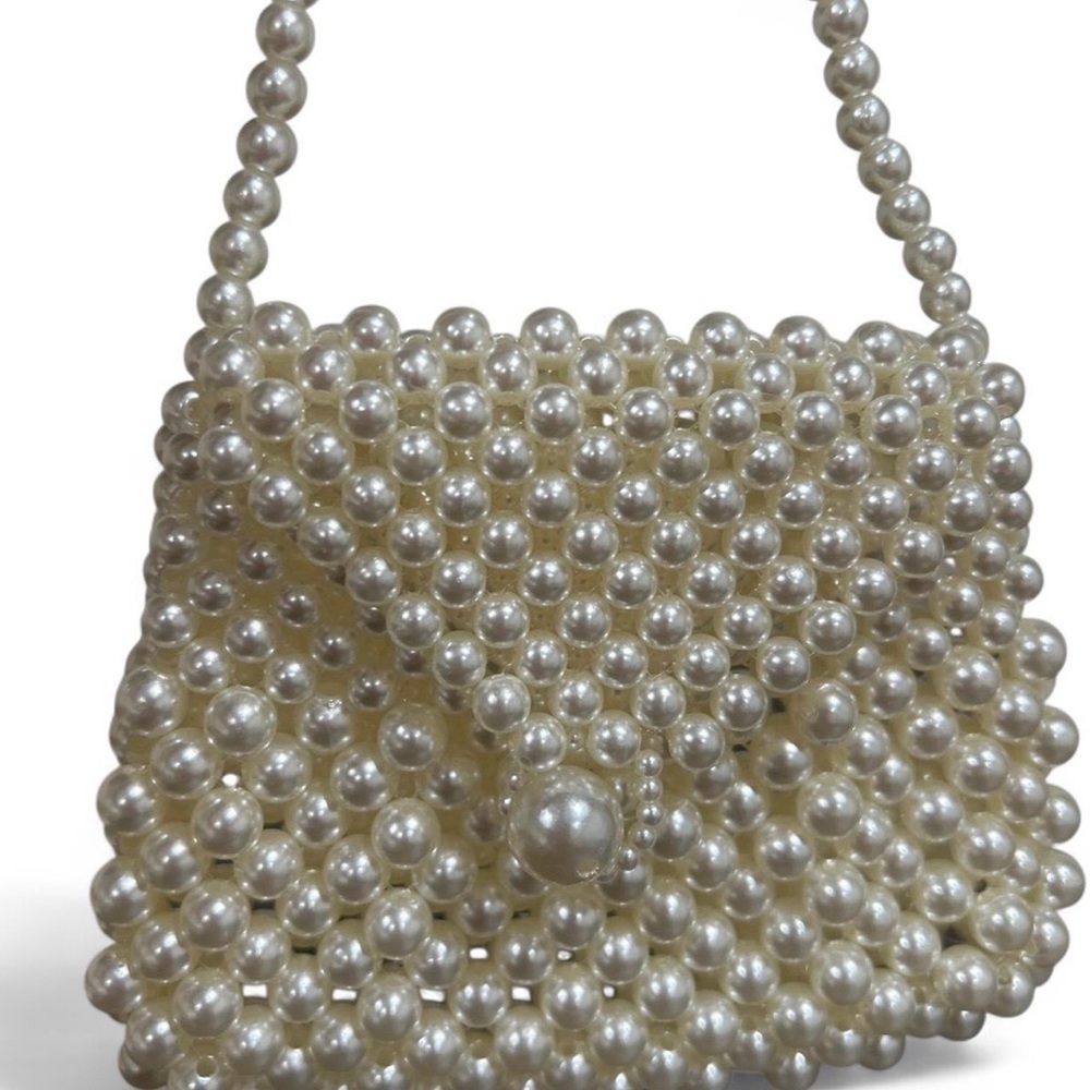 Pearl Beaded Mini Hand Bag - Cream